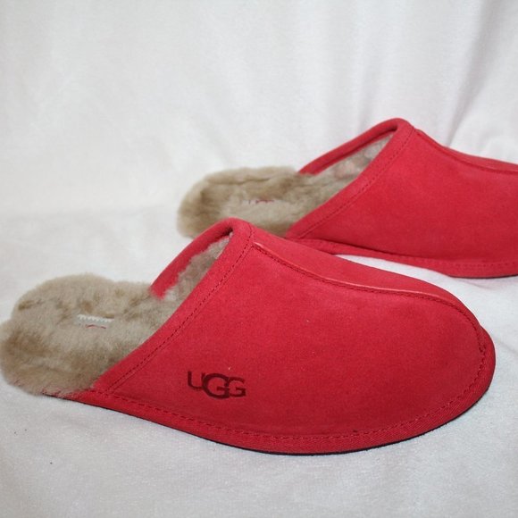 NIB UGG MEN'S SUEDE SHEARLING SCUFF SLIP ON SLIPPERS RED - Picture 7 of 7